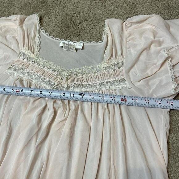 Vintage Miss Elaine Nightgown Medium Lace Ribbon Sheer Slip Soft Pink Grannycore - Picture 5 of 6